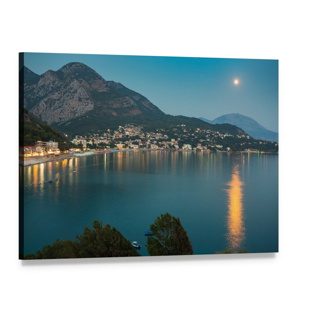 Sutomore Night Mountain View Canvas Wall Art, single panel gallery wrapped canvas, angled product view