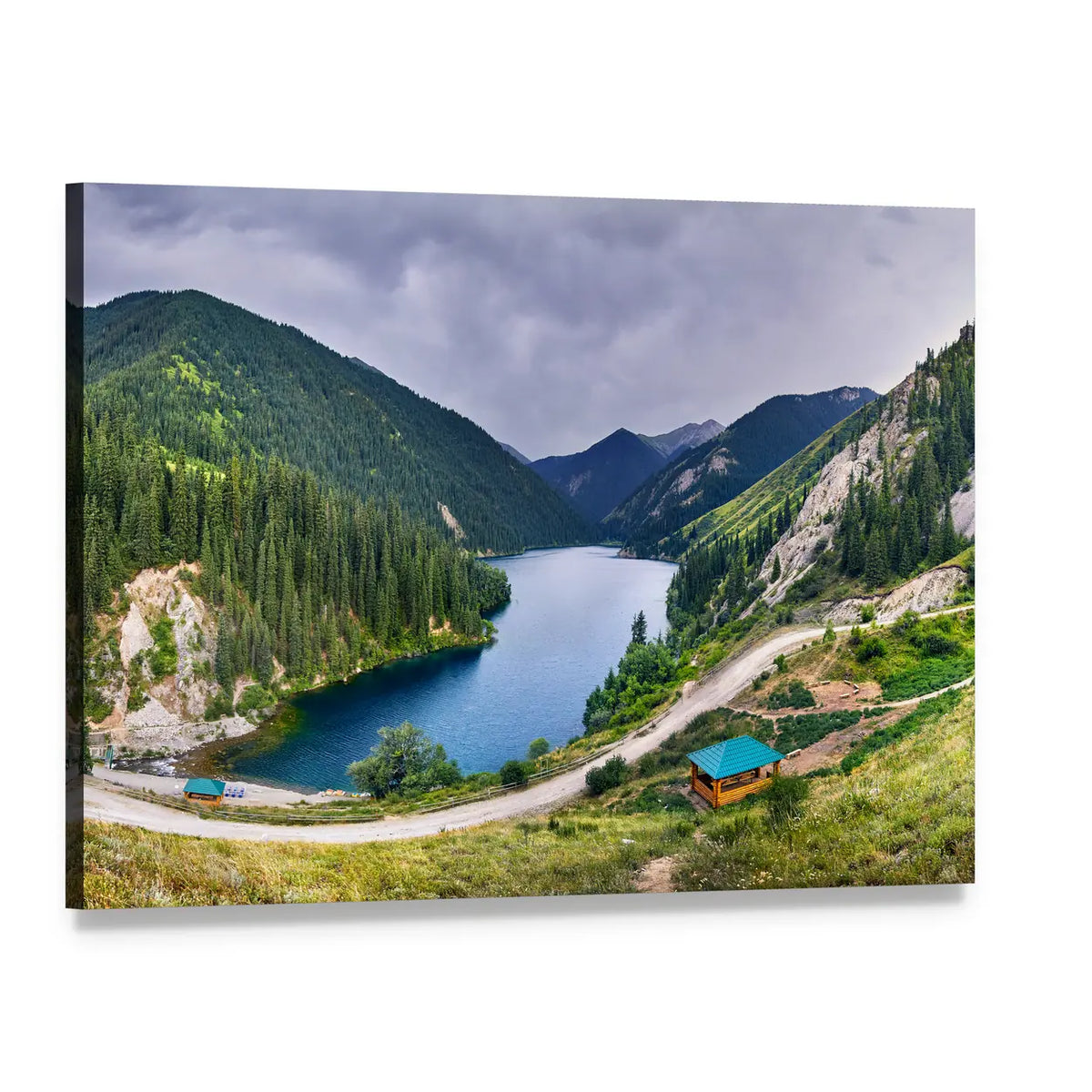 Lake Kolsai, Kazakhstan Alpine View Canvas Wall Art, single panel gallery wrapped canvas, angled product view