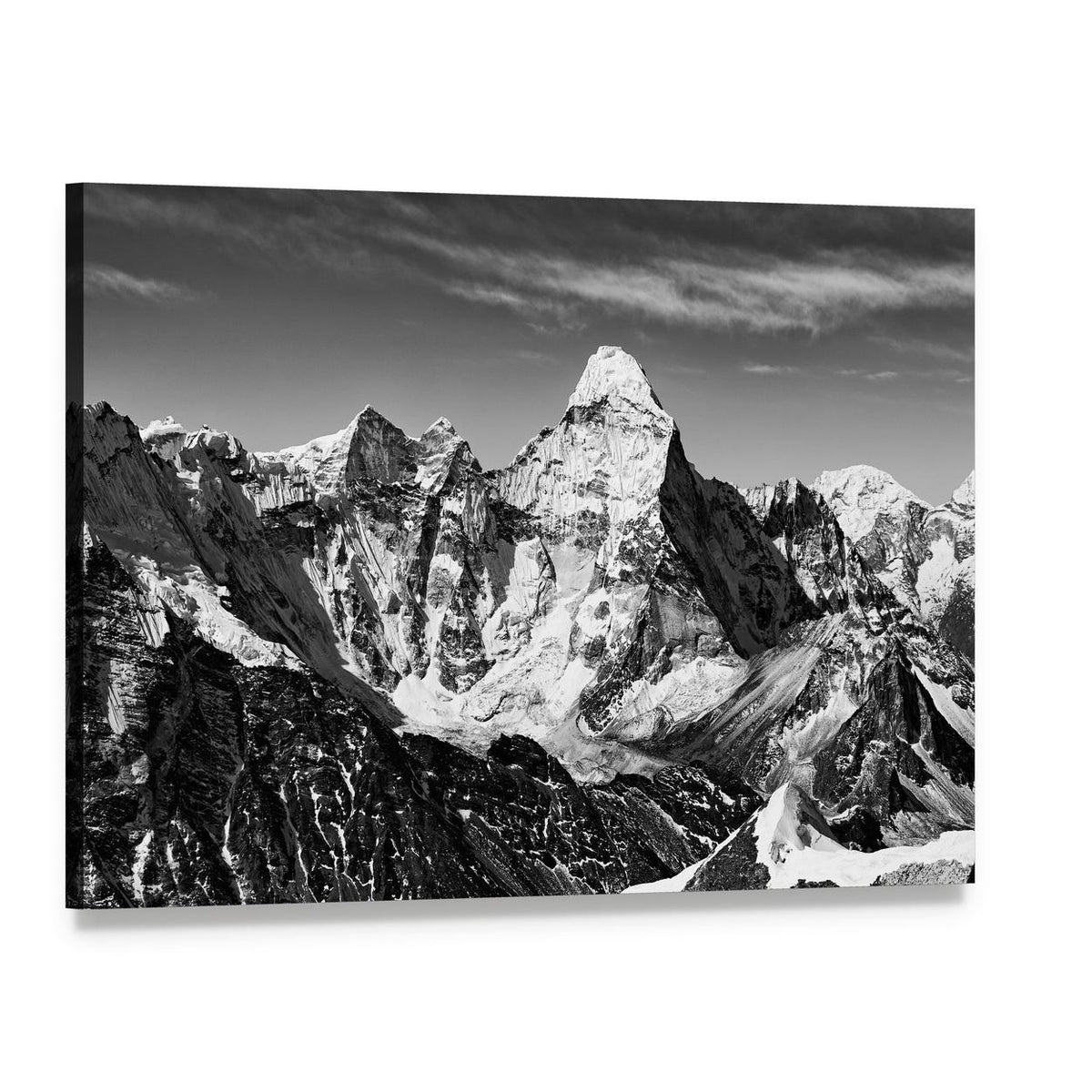 Ama Dablam in Black and White Canvas Wall Art, single panel gallery wrapped canvas, angled product view