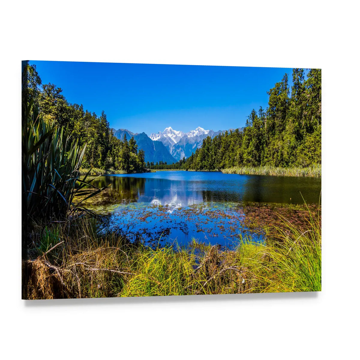 Mount Cook Reflected in Lake Canvas Wall Art, single panel gallery wrapped canvas, angled product view