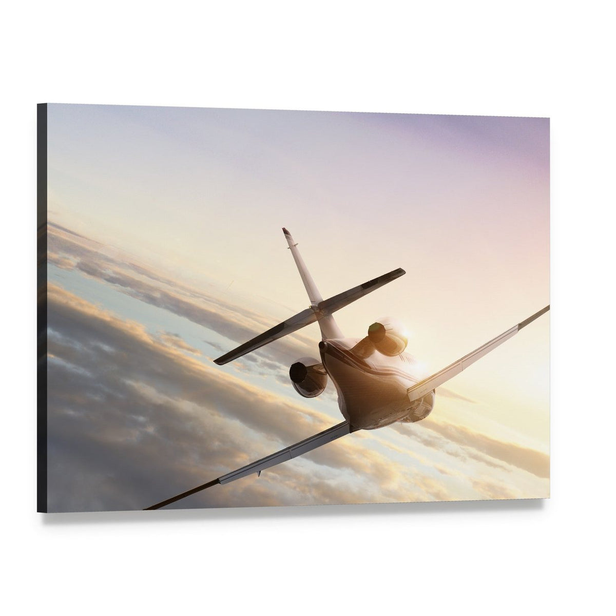 Commercial Airplane in Sky Canvas Wall Art, single panel gallery wrapped canvas, angled product view