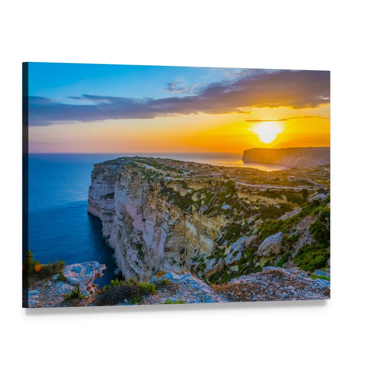 Sunset Over Ta Cenc Cliffs Canvas Wall Art, single panel gallery wrapped canvas, angled product view