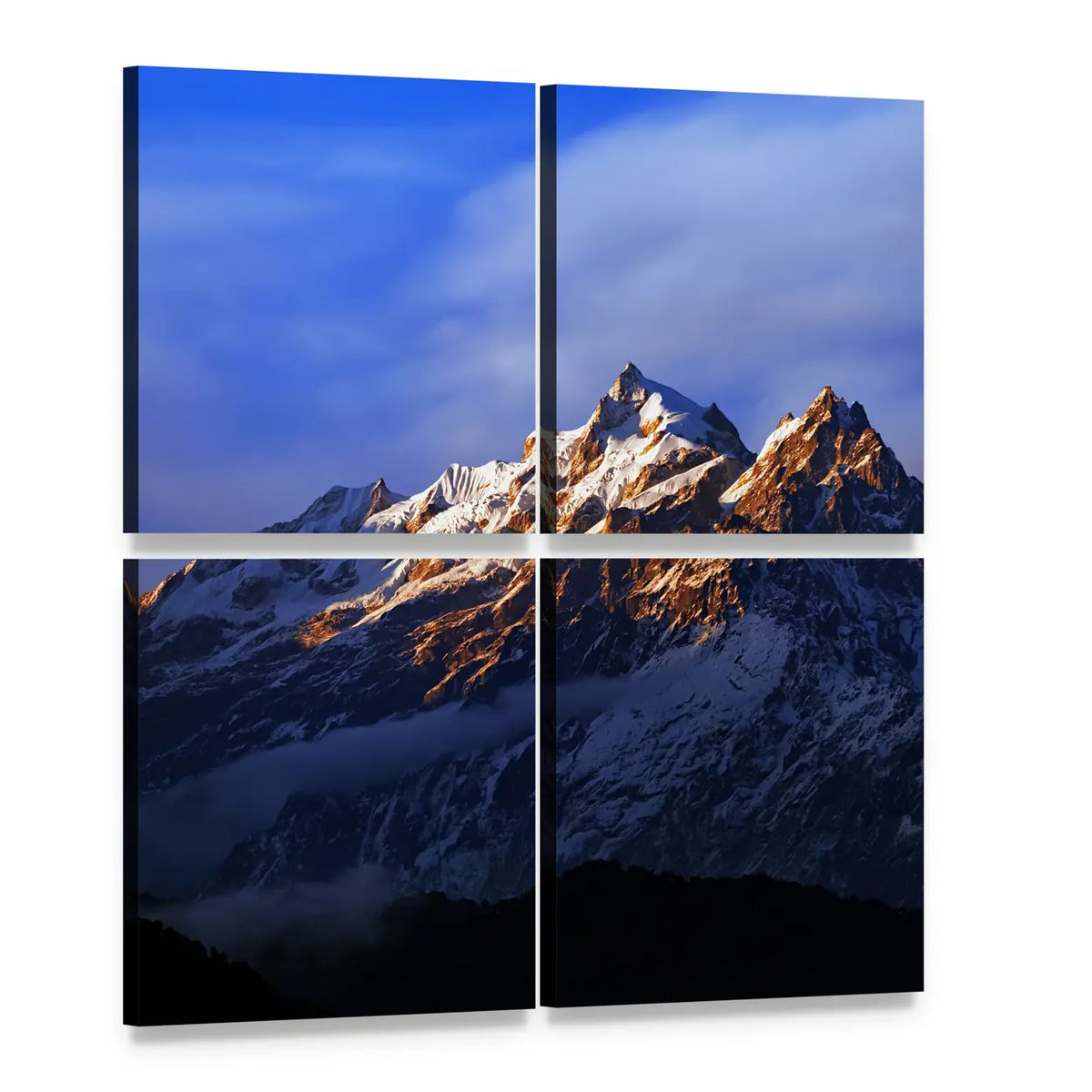 Kangchenjunga Close-up View Canvas Wall Art, 4 panel 4 Square layout gallery wrapped canvas set, angled product view