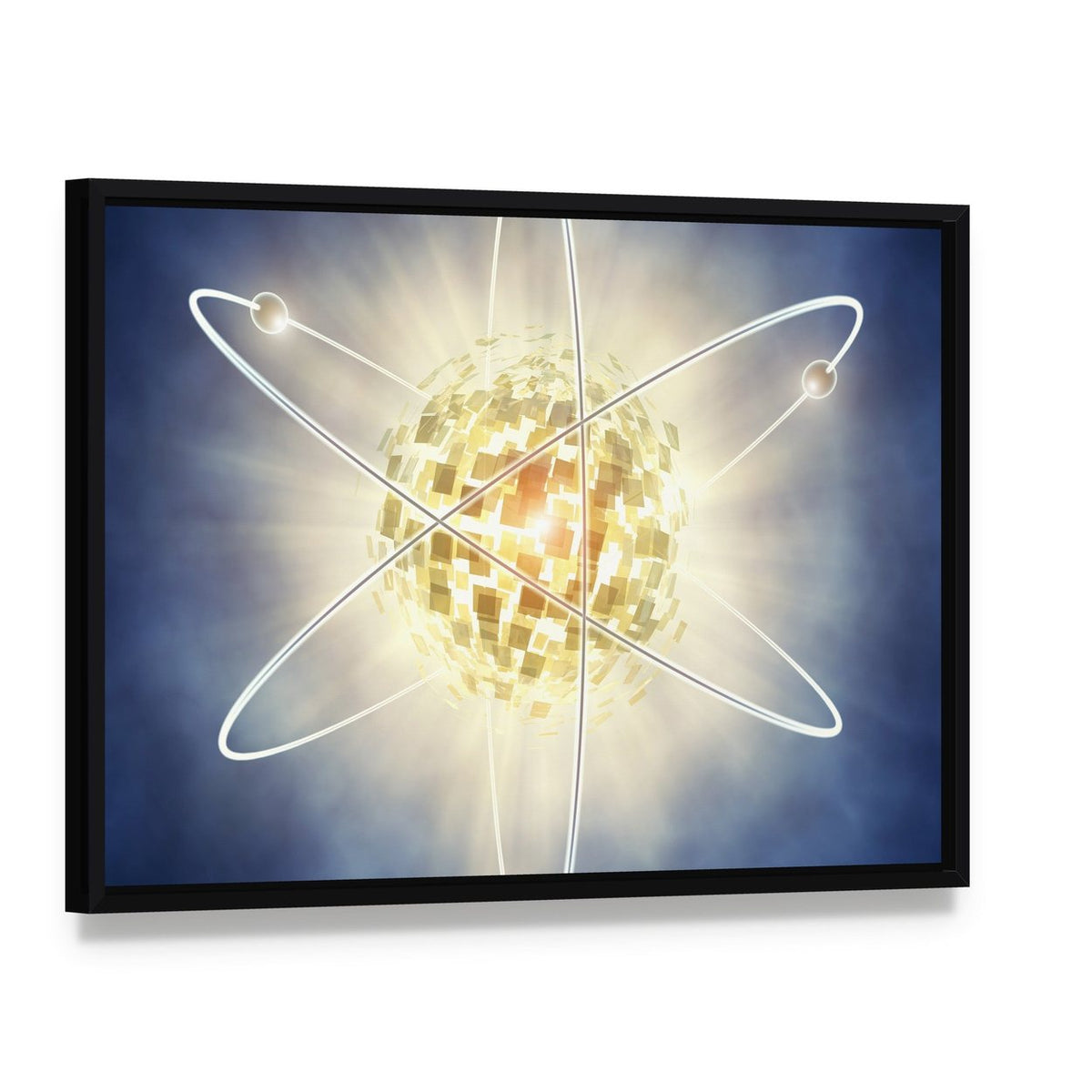 Nuclear Fission Concept Canvas Wall Art, framed canvas in a black floater frame, angled product view