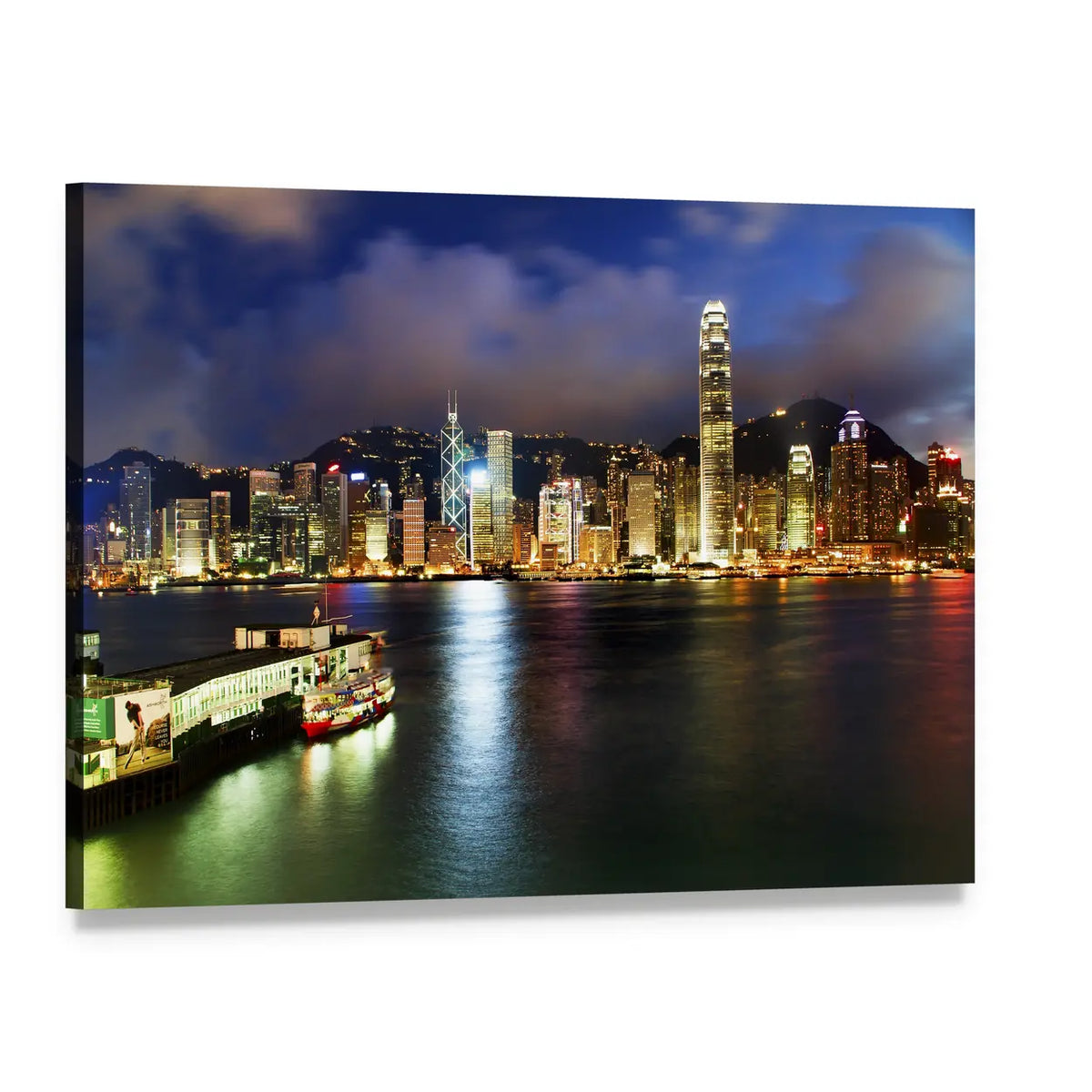 Hong Kong Harbor at Night Canvas Wall Art, single panel gallery wrapped canvas, angled product view