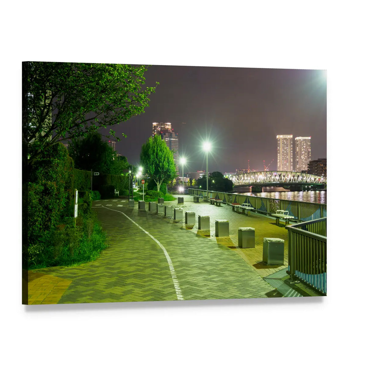Riverside Promenade in Japan Canvas Wall Art, single panel gallery wrapped canvas, angled product view