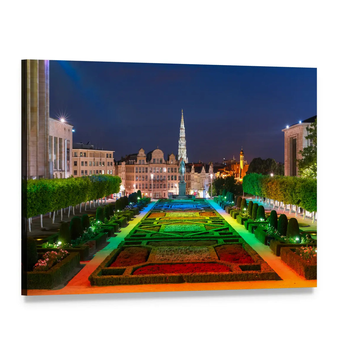 Brussels City Hall at Night Canvas Wall Art, single panel gallery wrapped canvas, angled product view