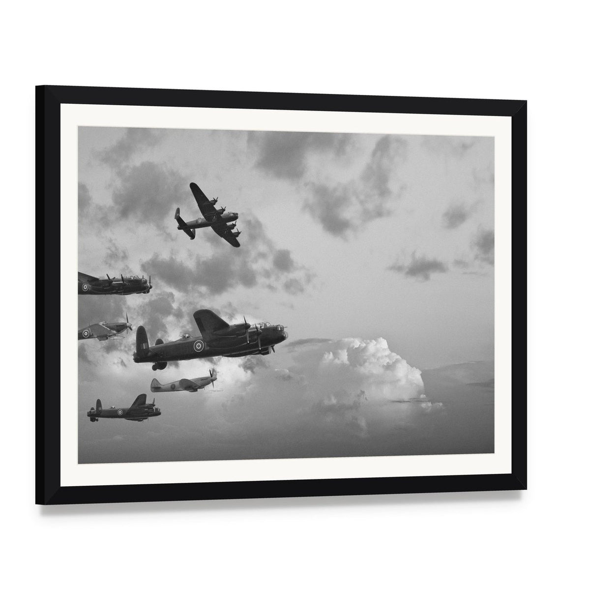 Bombers in World War Ii Canvas Wall Art, framed print with white mat and black frame, angled product view