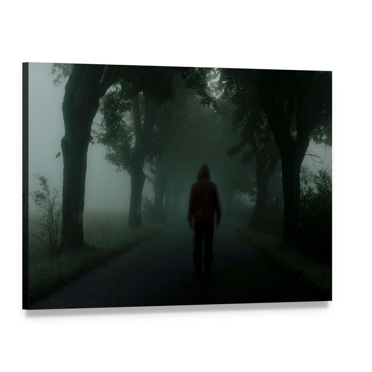 Man Silhouette in Dark Forest Canvas Wall Art, single panel gallery wrapped canvas, angled product view