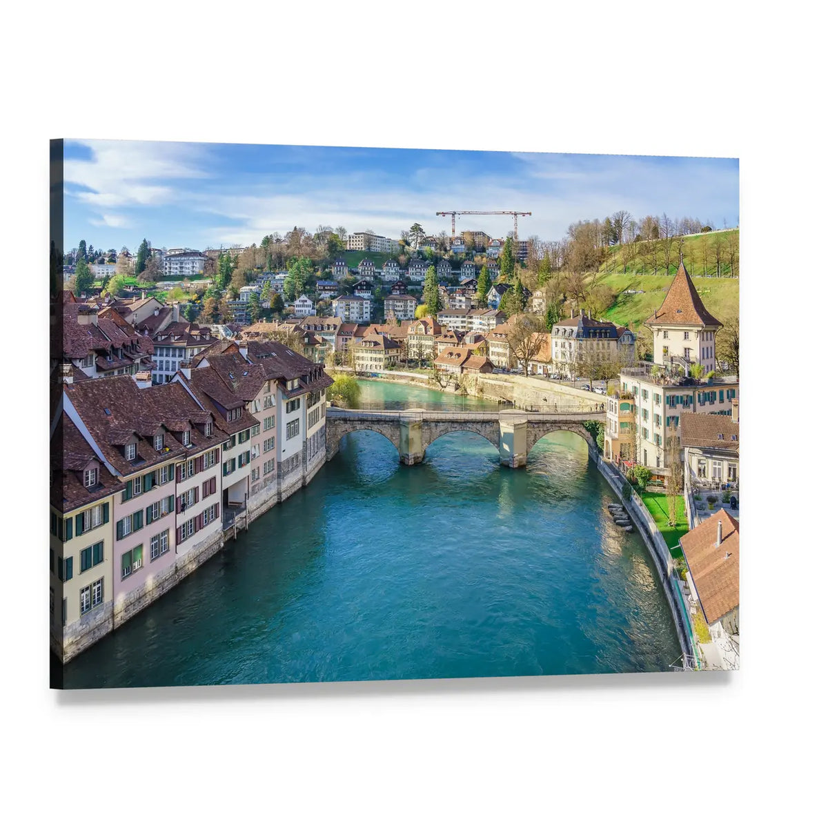 Nydeggbrucke Bridge Over River Canvas Wall Art, single panel gallery wrapped canvas, angled product view