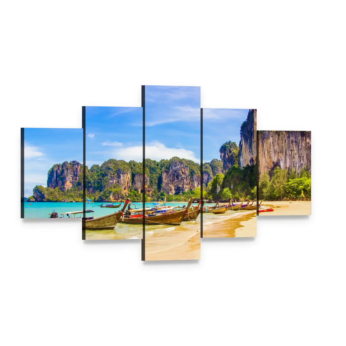 Paradise Railay Beach, Krabi Canvas Wall Art, 5 panel 5 Star layout gallery wrapped canvas set, angled product view