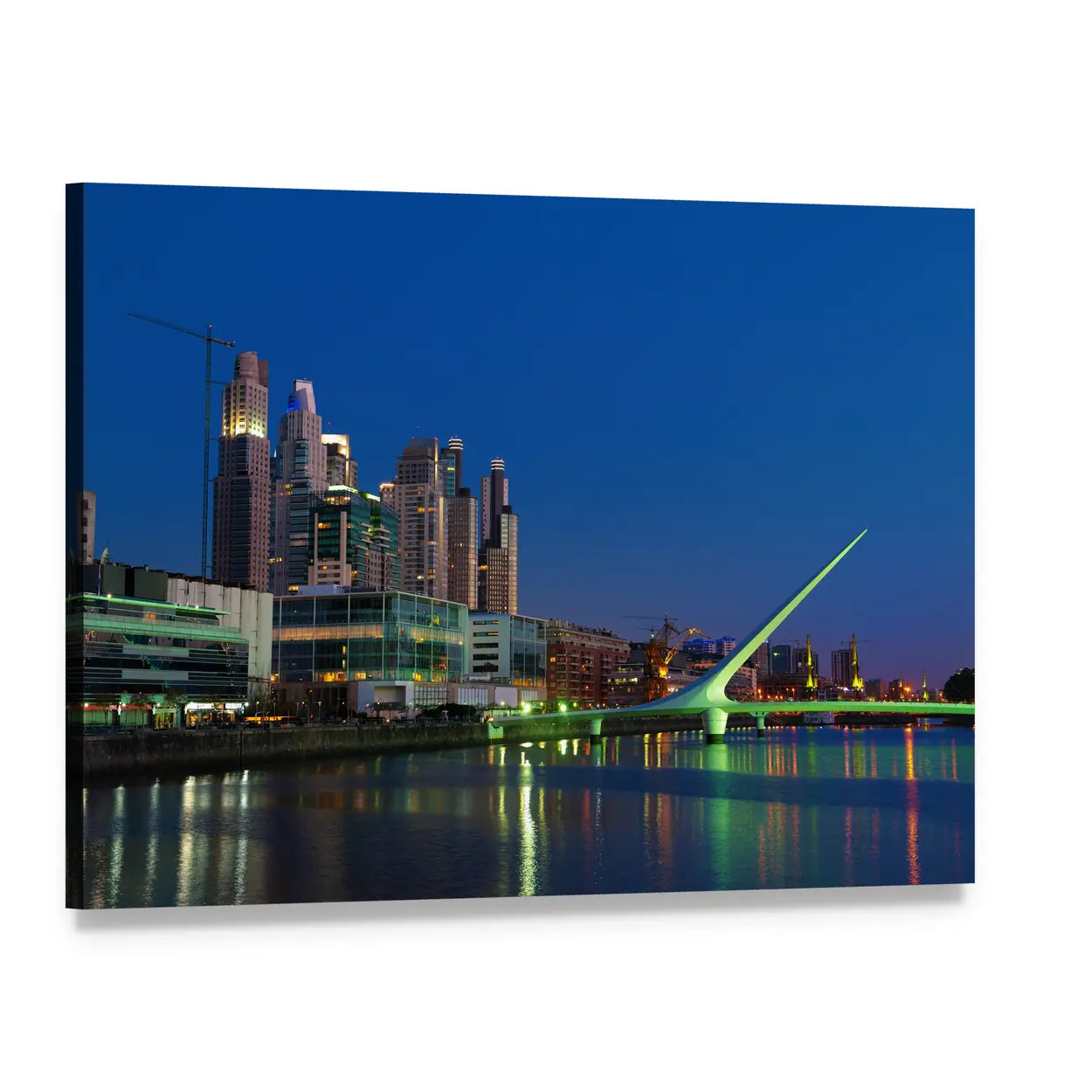 Puente De La Mujer Night Skyline Canvas Wall Art, single panel gallery wrapped canvas, angled product view