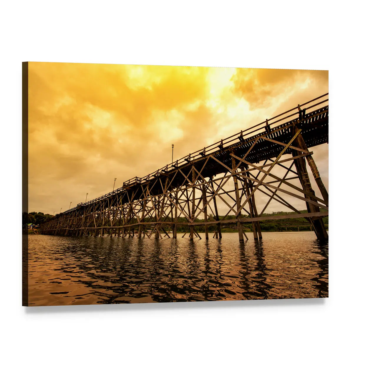 Mon Bridge at Dawn Canvas Wall Art, single panel gallery wrapped canvas, angled product view