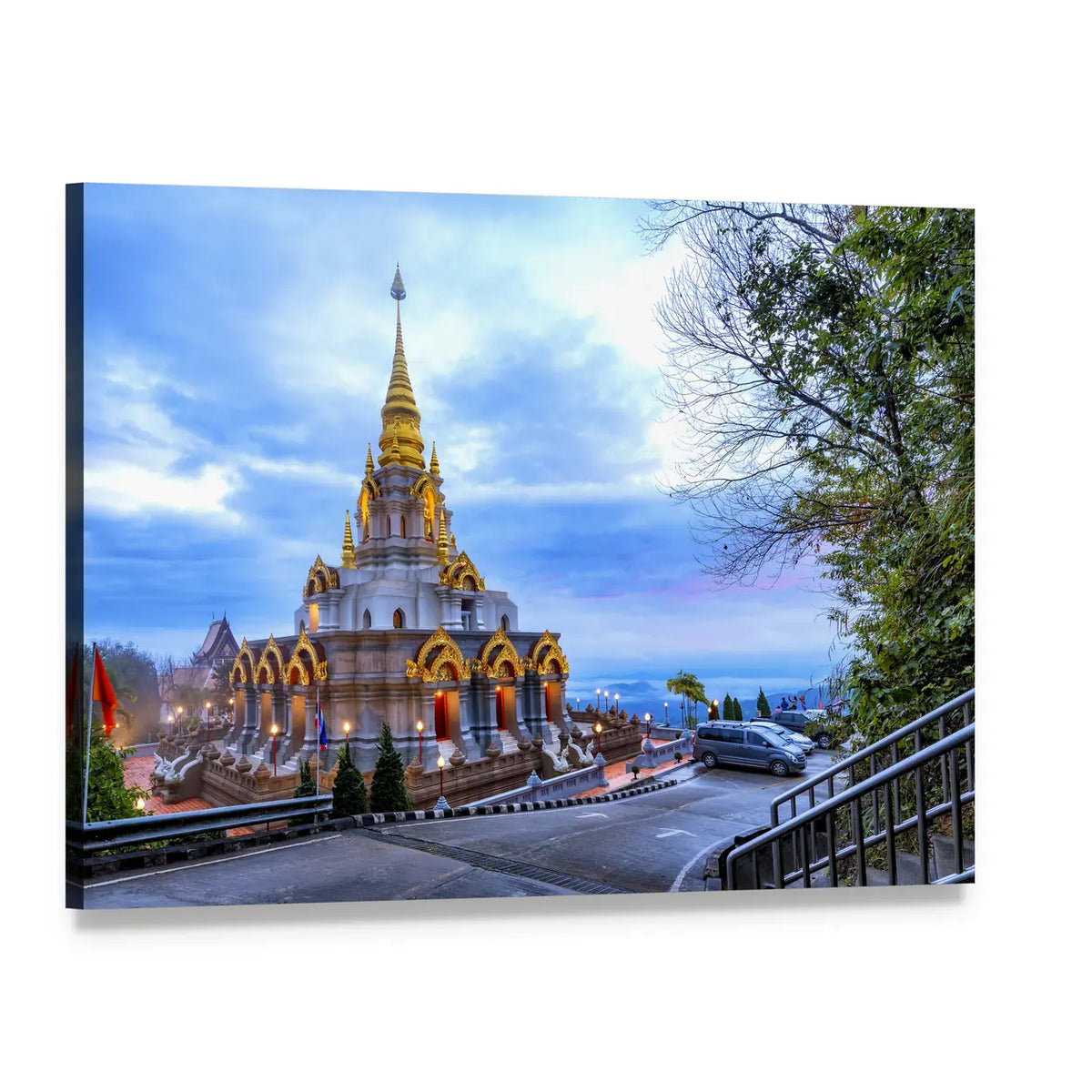 Sinakarintra Stit Mahasantikhiri Pagoda Canvas Wall Art, single panel gallery wrapped canvas, angled product view