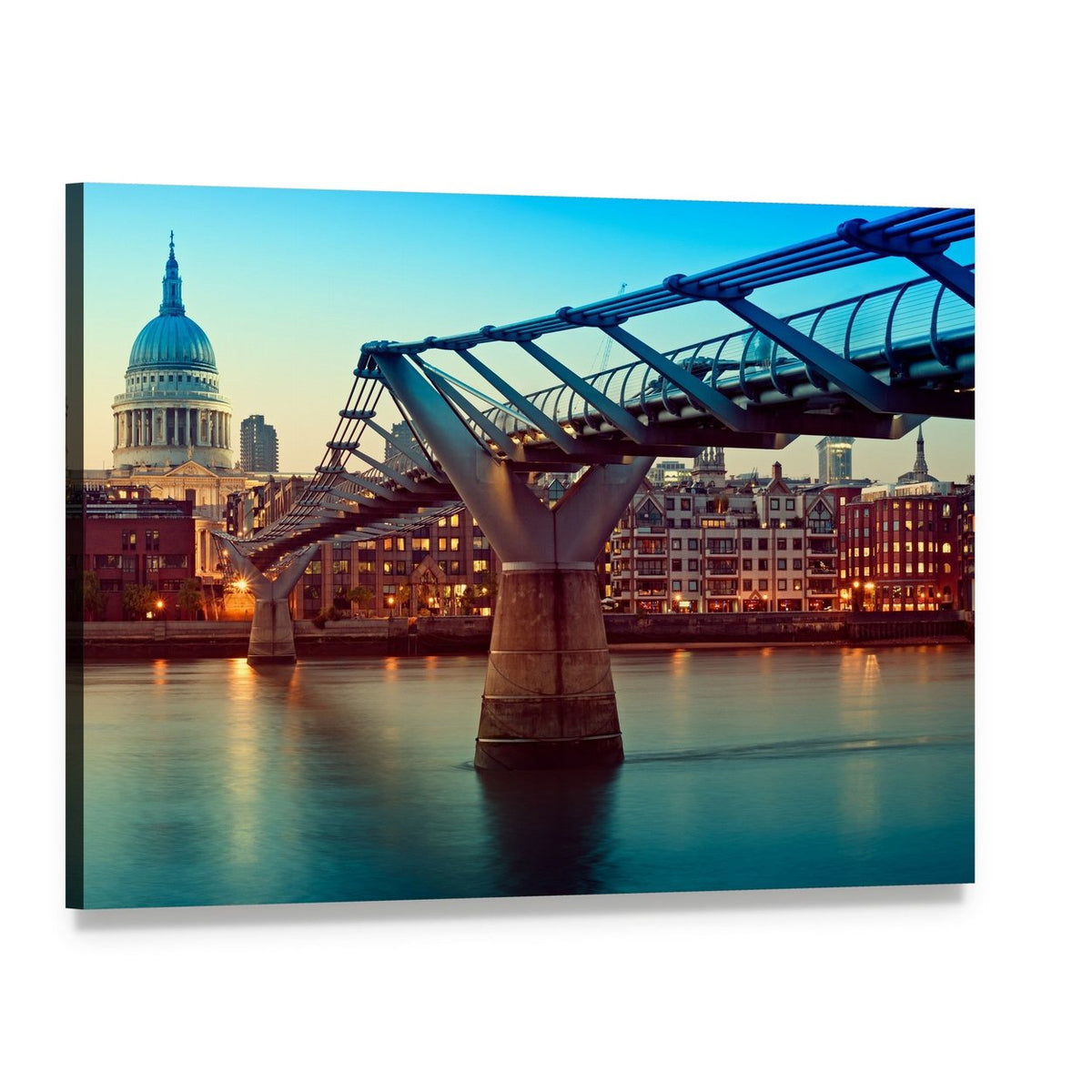 St Paul's Cathedral and Millennium Bridge Canvas Wall Art, single panel gallery wrapped canvas, angled product view