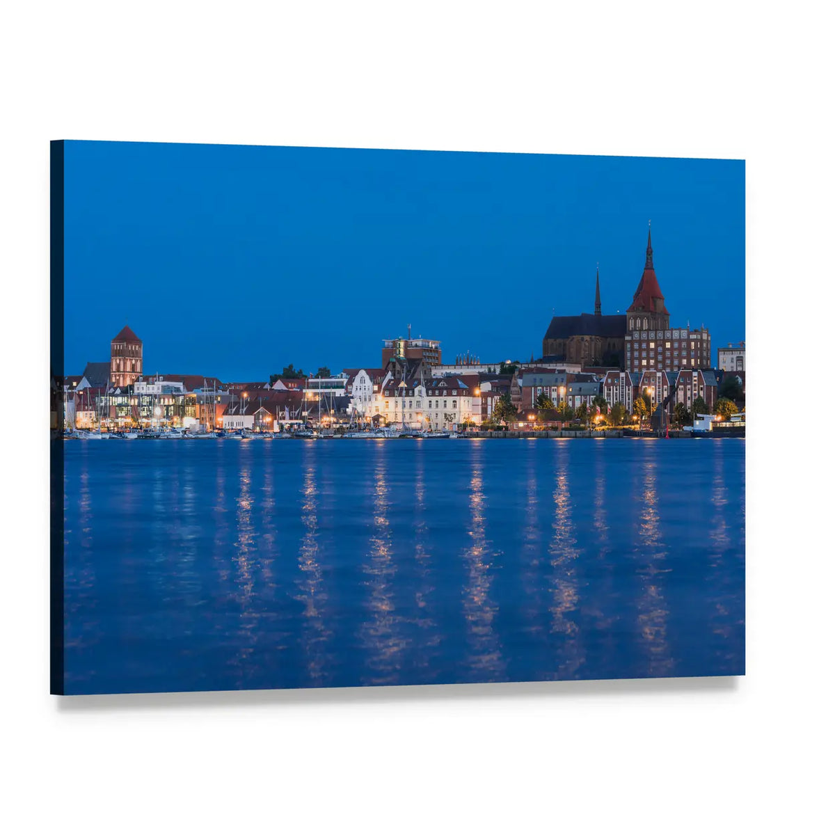 Harbor at Dusk with Gothic Spires Canvas Wall Art, single panel gallery wrapped canvas, angled product view