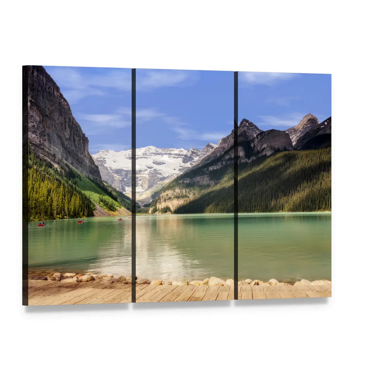 Emerald Lake with Snow-capped Mountains Canvas Wall Art, 3 panel 3 Horizontal layout gallery wrapped canvas set, angled product view