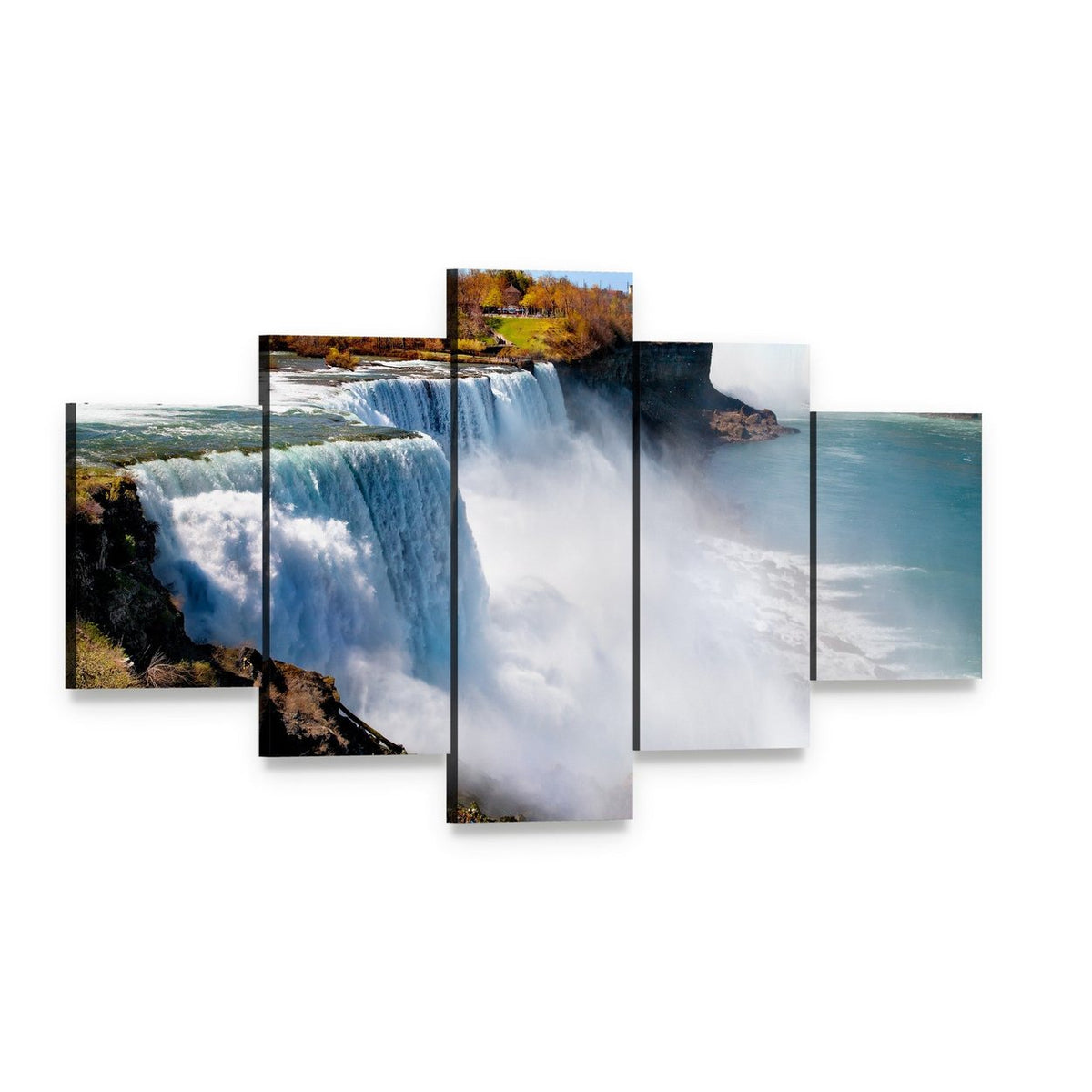 American Side of Niagara Falls Canvas Wall Art, 5 panel 5 Star layout gallery wrapped canvas set, angled product view