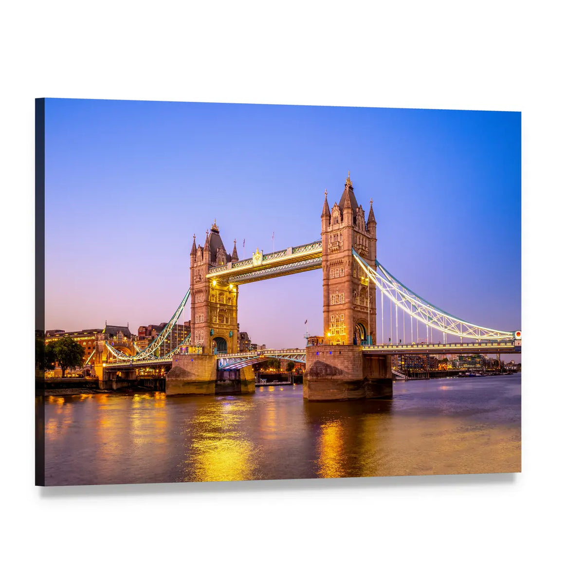 Tower Bridge at Night Canvas Wall Art, single panel gallery wrapped canvas, angled product view