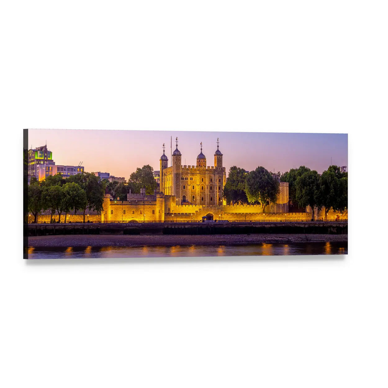Tower of London at Dusk Panoramic Canvas Wall Art, single panel gallery wrapped canvas, angled product view