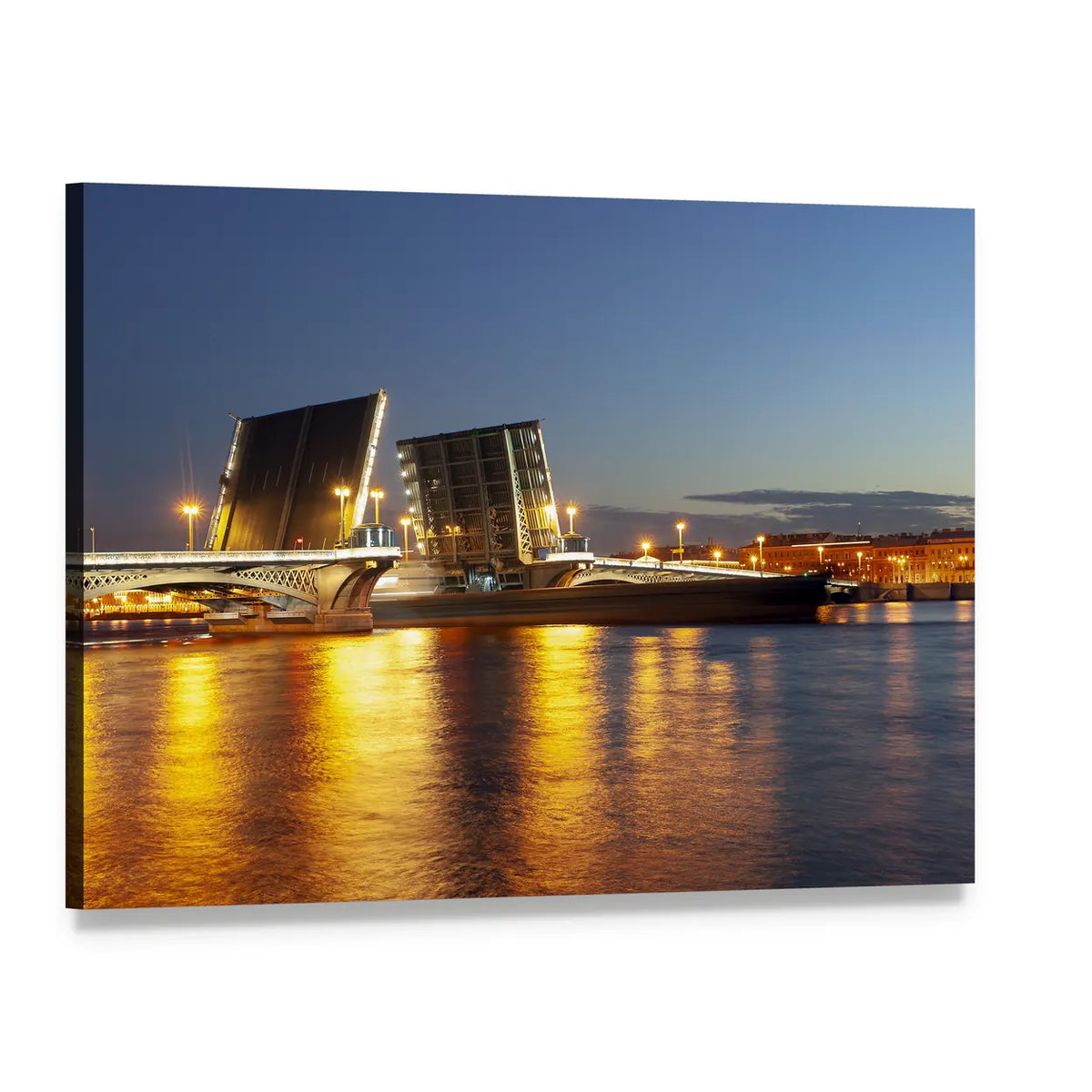 Raised Blagoveshchensky Bridge at Night Canvas Wall Art, single panel gallery wrapped canvas, angled product view