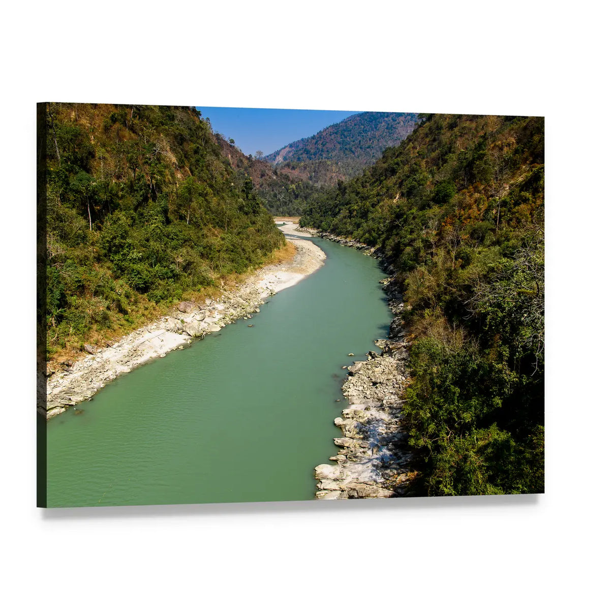Winding River in Darjeeling Valley Canvas Wall Art, single panel gallery wrapped canvas, angled product view