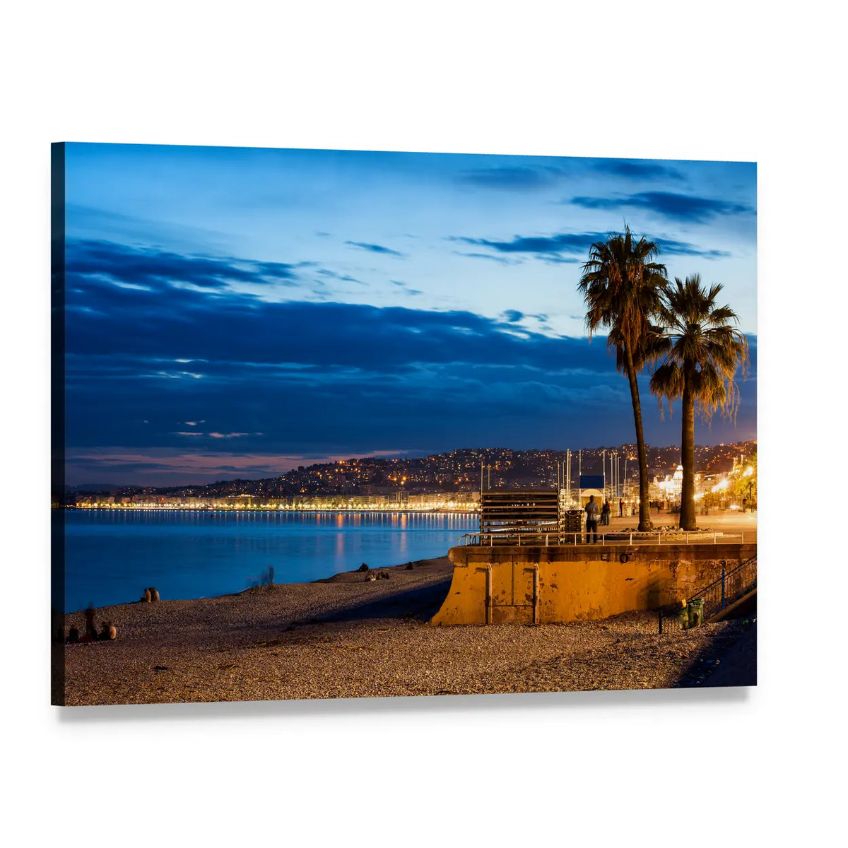 French Riviera Coast at Dusk Canvas Wall Art, single panel gallery wrapped canvas, angled product view