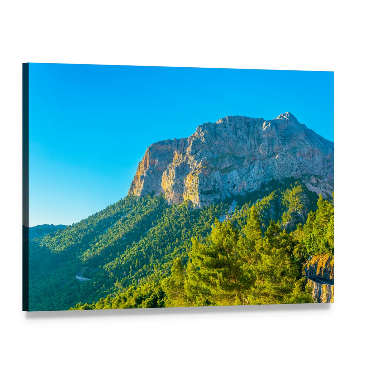 Winding Mountain Road Landscape Canvas Wall Art, single panel gallery wrapped canvas, angled product view