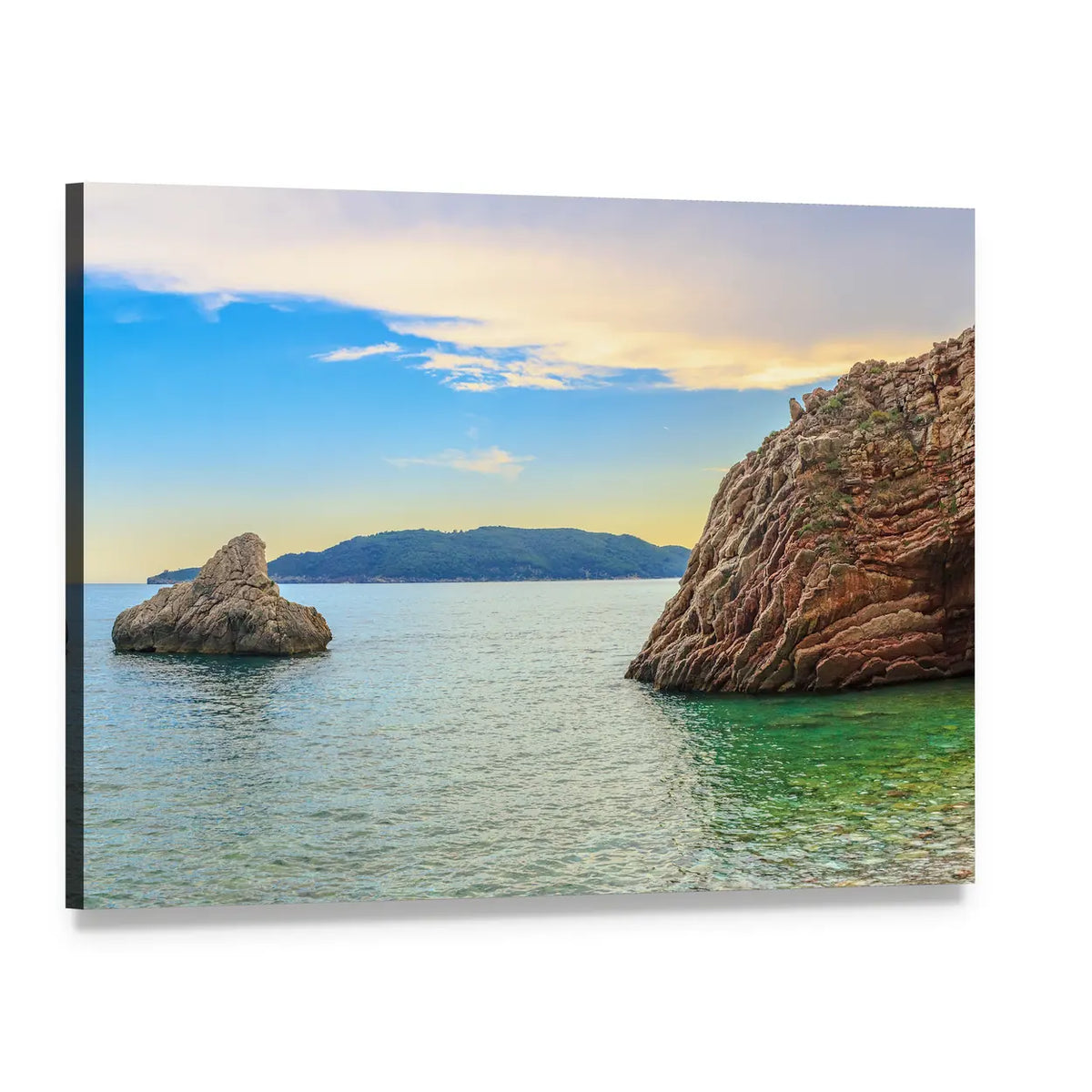 Budva Coastline on the Adriatic Canvas Wall Art, single panel gallery wrapped canvas, angled product view