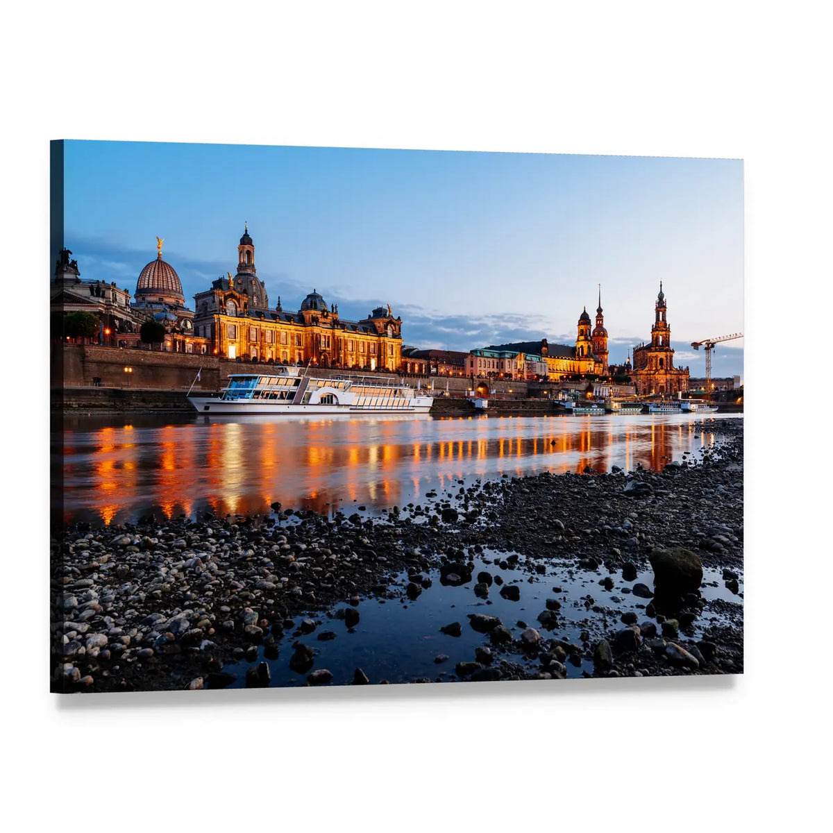 Elbe River at Night Canvas Wall Art, single panel gallery wrapped canvas, angled product view