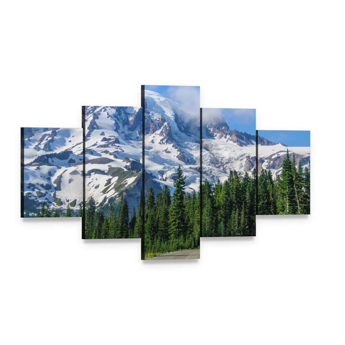 Mount Rainier Road Landscape Canvas Wall Art, 5 panel 5 Star layout gallery wrapped canvas set, angled product view