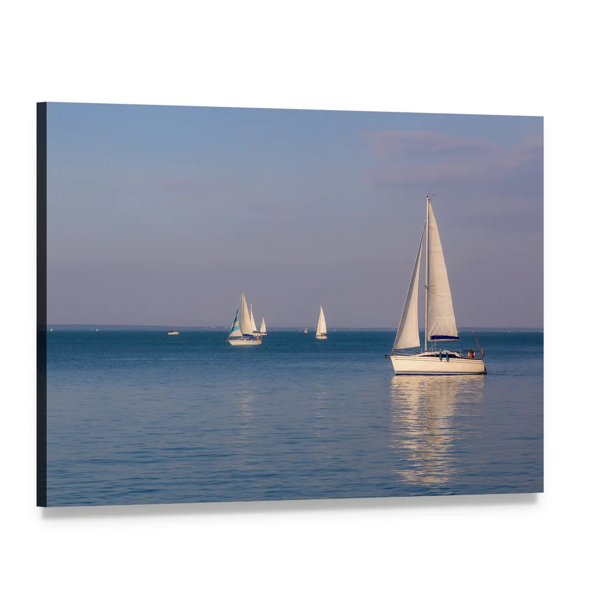 Sunny Day on Lake Balaton with Sailboats Canvas Wall Art, single panel gallery wrapped canvas, angled product view