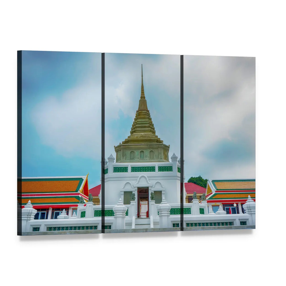 Wat Kaliyamit Woramahawihan Temple Canvas Wall Art, 3 panel 3 Horizontal layout gallery wrapped canvas set, angled product view