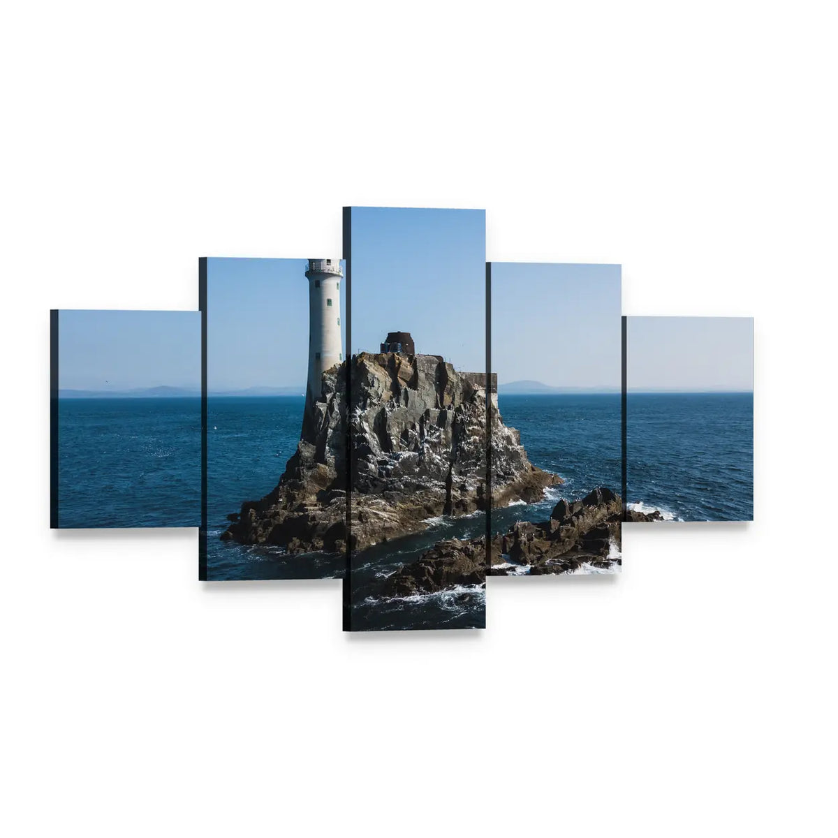 Fastnet Lighthouse Canvas Wall Art, 5 panel 5 Star layout gallery wrapped canvas set, angled product view