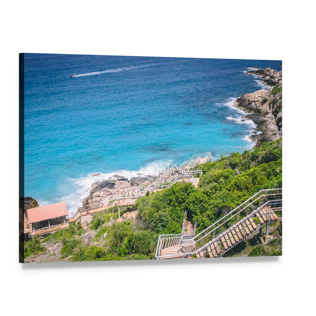 Langkawi Coastal Cliffs and Turquoise Ocean Canvas Wall Art, single panel gallery wrapped canvas, angled product view