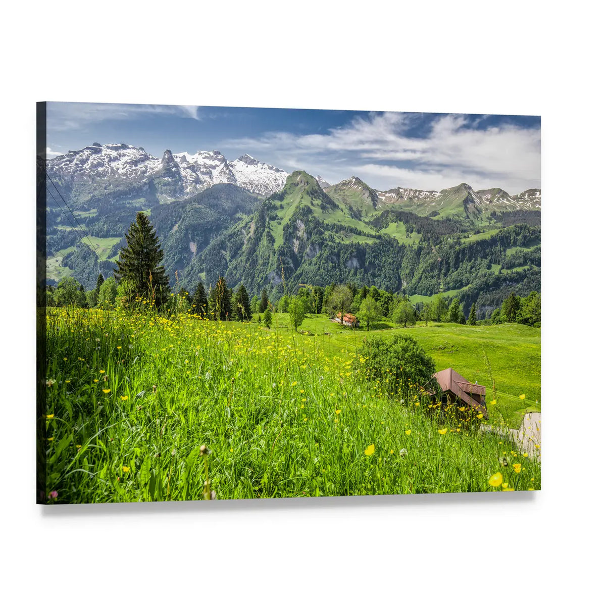 Swiss Alps Panorama Canvas Wall Art, single panel gallery wrapped canvas, angled product view