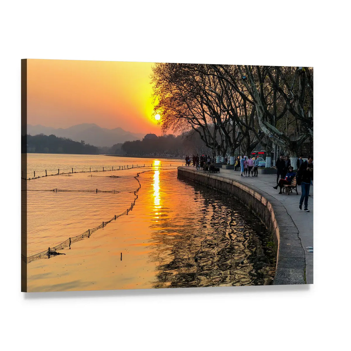 West Lake Sunset View Canvas Wall Art, single panel gallery wrapped canvas, angled product view