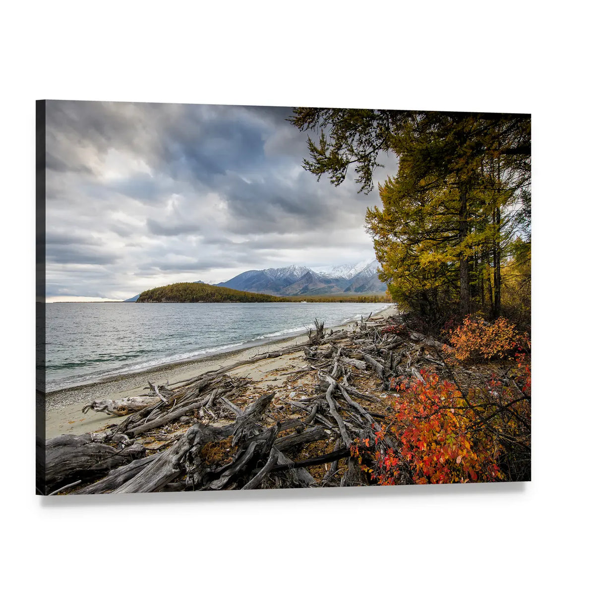 Lake and Mountains of Siberia Canvas Wall Art, single panel gallery wrapped canvas, angled product view