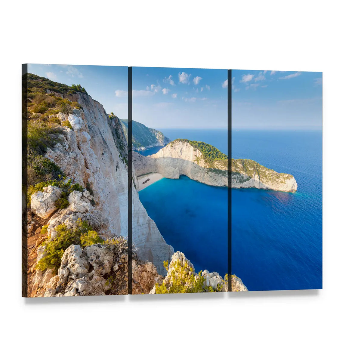 Navagio Beach, Zakynthos Greece Canvas Wall Art, 3 panel 3 Horizontal layout gallery wrapped canvas set, angled product view