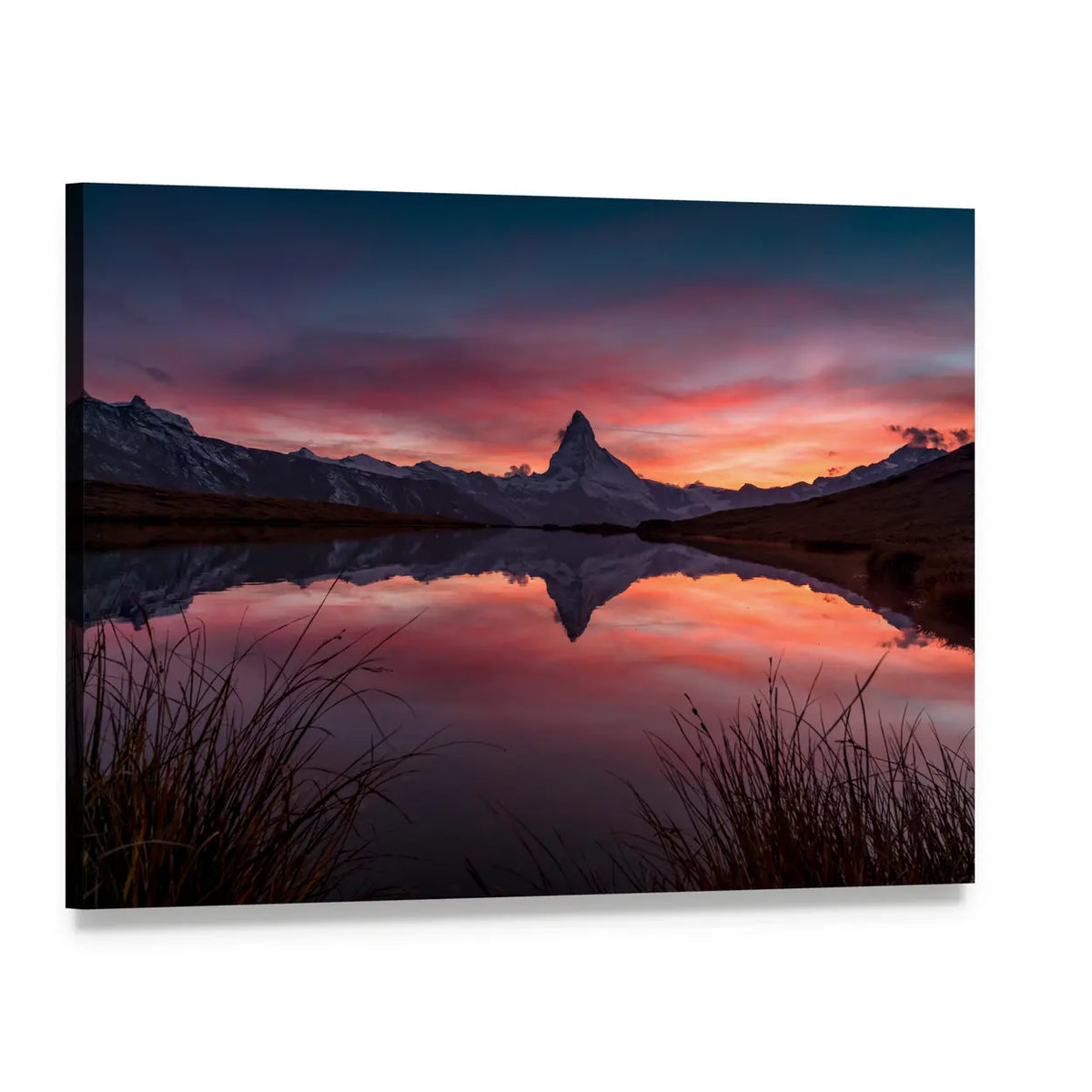 Matterhorn Reflection in Stelli Lake Canvas Wall Art, single panel gallery wrapped canvas, angled product view