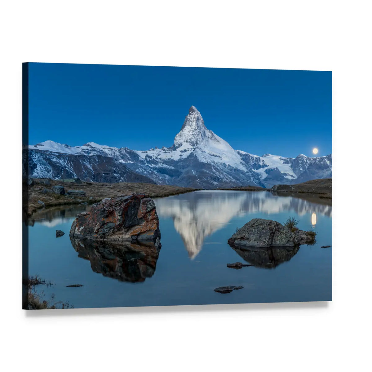 Matterhorn Reflection on Lake Canvas Wall Art, single panel gallery wrapped canvas, angled product view