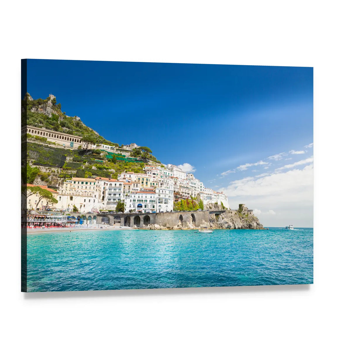 Amalfi Coast Cityscape Canvas Wall Art, single panel gallery wrapped canvas, angled product view
