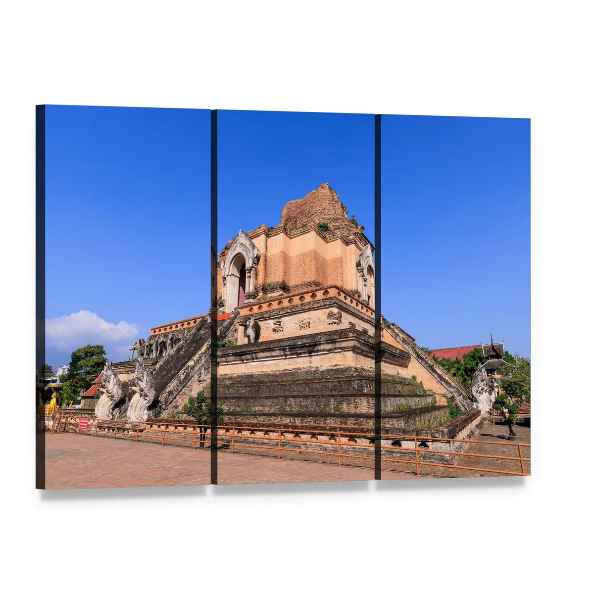 Wat Chedi Luang Temple, Chiang Mai Canvas Wall Art, 3 panel 3 Horizontal layout gallery wrapped canvas set, angled product view