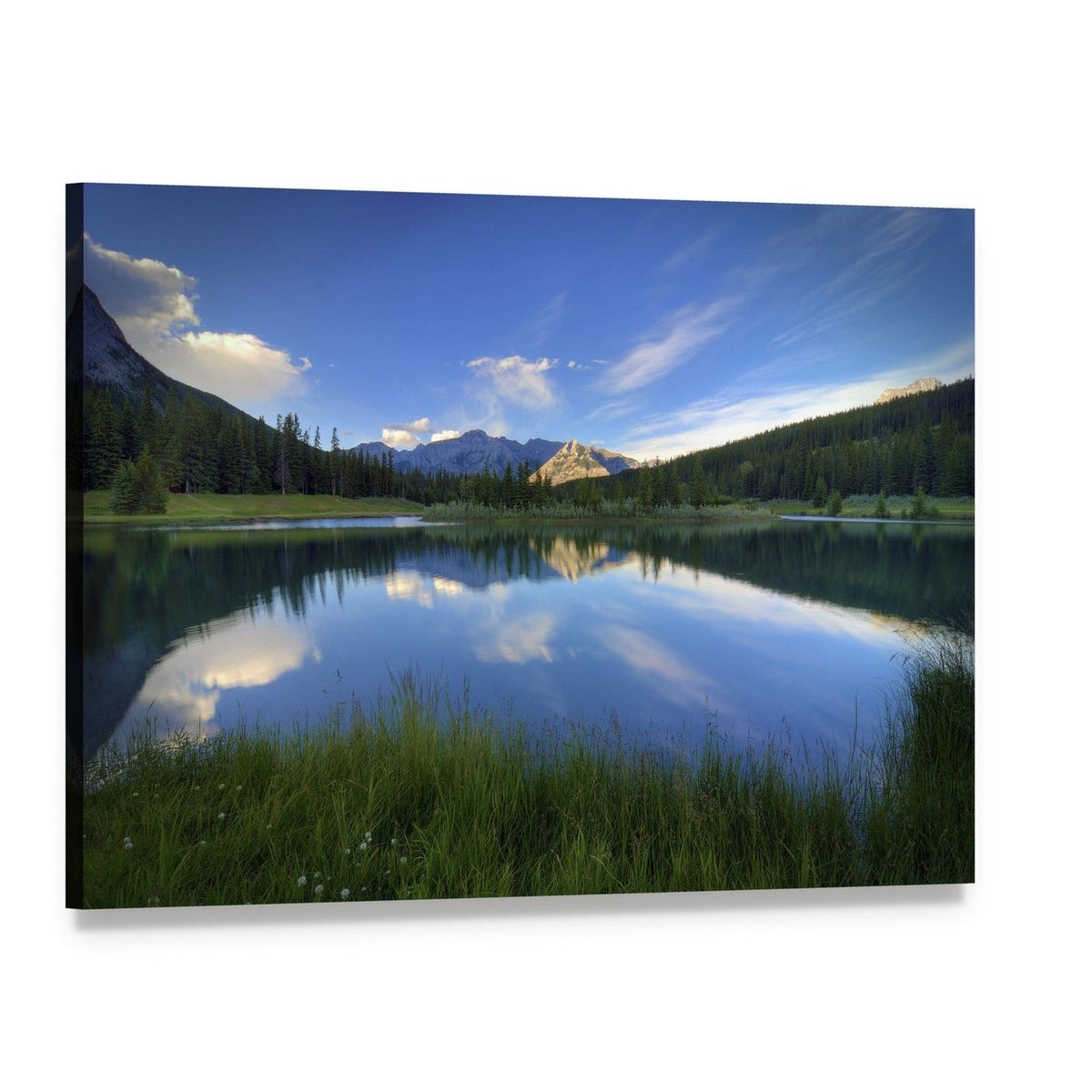 Cascade Ponds Mountain Reflection Canvas Wall Art, single panel gallery wrapped canvas, angled product view