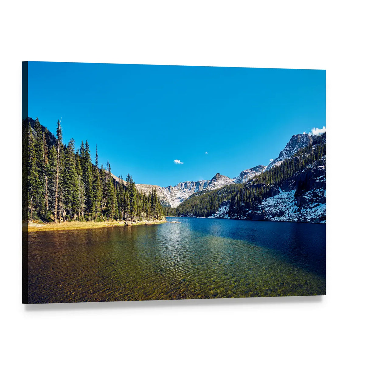 Lake Verna Colorado with Snow-capped Peaks Canvas Wall Art, single panel gallery wrapped canvas, angled product view