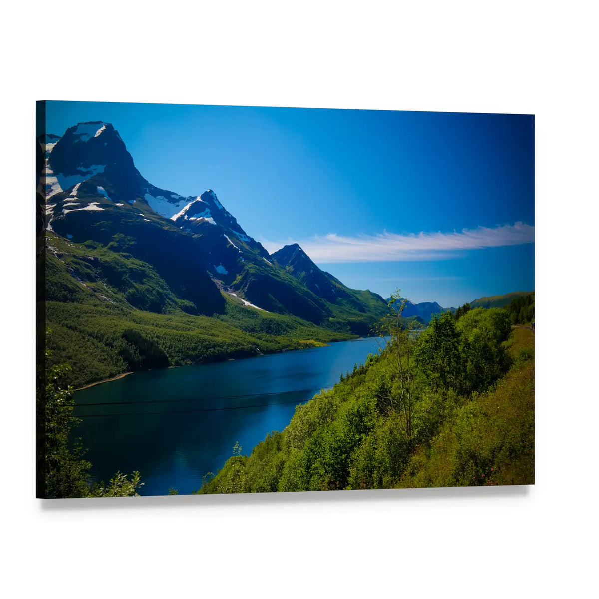 Nordfjorden and Svartisen Glacier Canvas Wall Art, single panel gallery wrapped canvas, angled product view