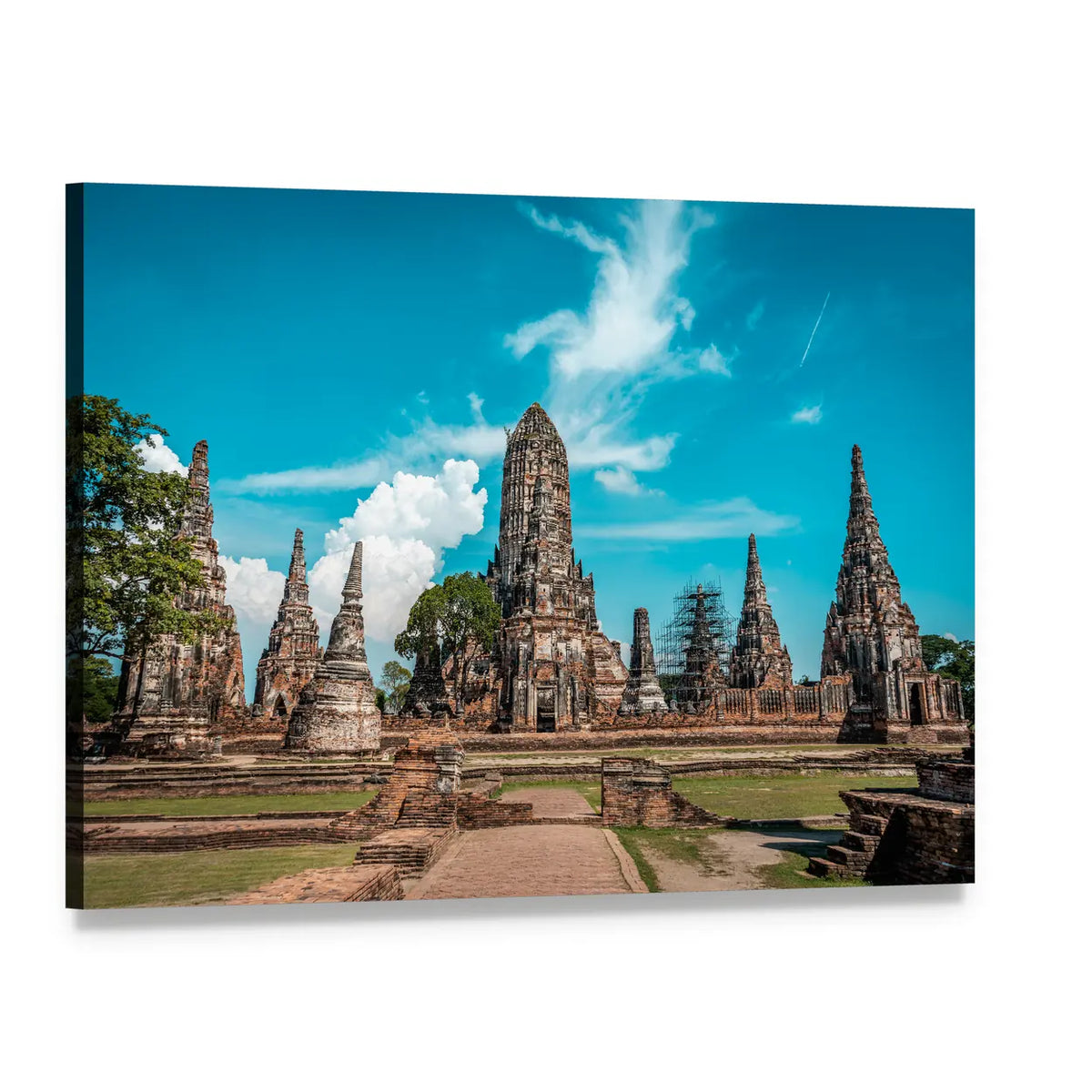 Ancient Temple Ruins on a Sunny Day Canvas Wall Art, single panel gallery wrapped canvas, angled product view