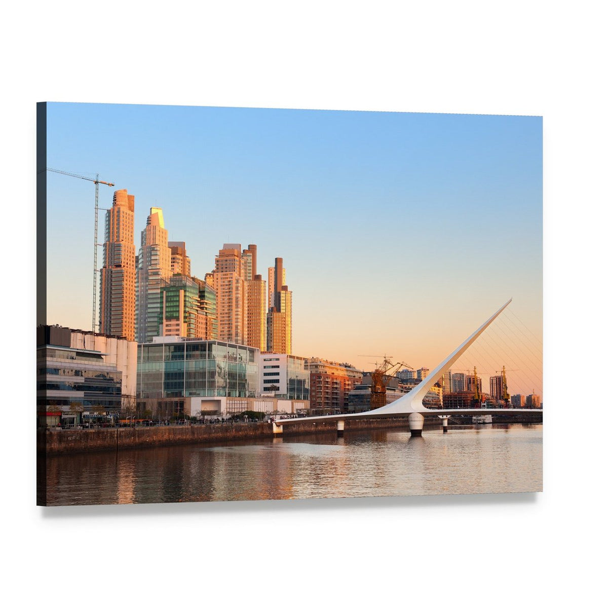Puerto Madero Cityscape at Sunset Canvas Wall Art, single panel gallery wrapped canvas, angled product view