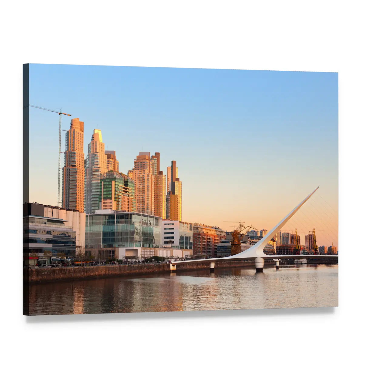 Puerto Madero at Golden Hour Canvas Wall Art, single panel gallery wrapped canvas, angled product view