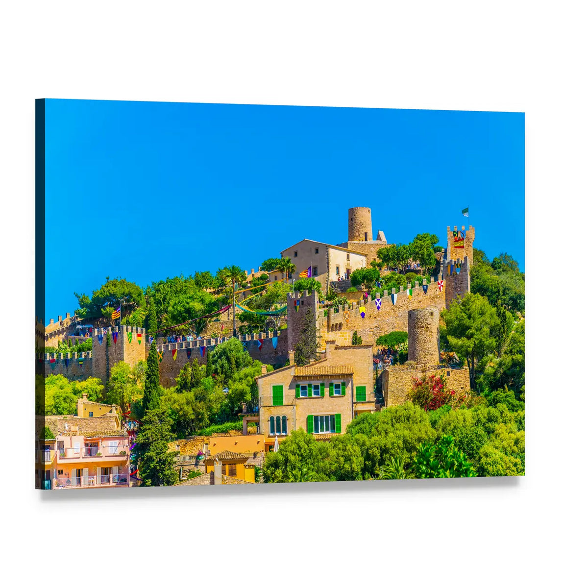 Hilltop Castle and Village Canvas Wall Art, single panel gallery wrapped canvas, angled product view